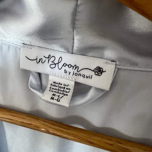 In Bloom by Jonquil | Light Blue Feather Trim Satin Robe - Picture 6 of 10